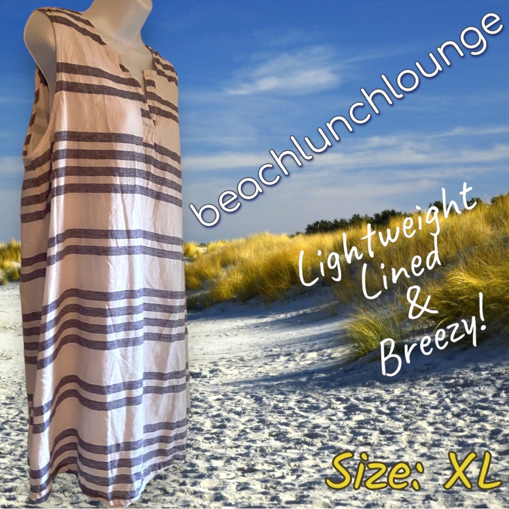 BeachLunchLounge Striped Linen Dress Grey/White XL - Picture 9 of 9